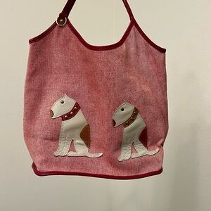 agnès b Paris Red Canvas Dog Appliqué Tote Bag